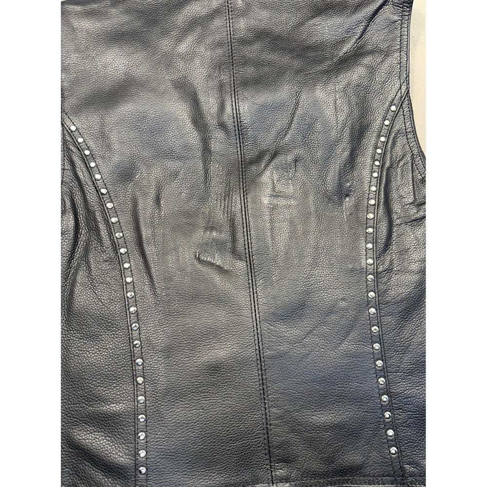 TackField Mens or Women's Black Leather Motorcycle Vest Studded Zip Front Bike M - Picture 7 of 9